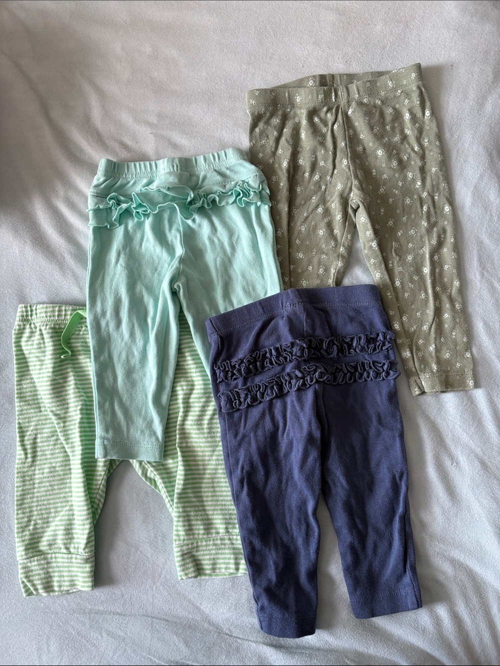 Bundle of baby girl green and blue leggings